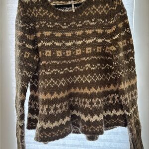 Free People Patterned Sweater - Brown and Cream